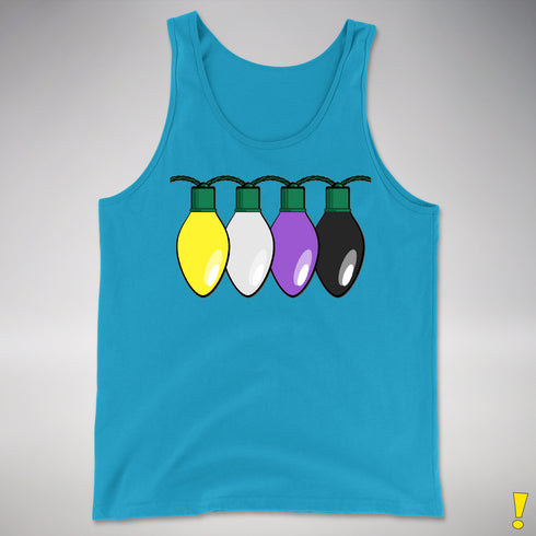 Nonbinary Pride Christmas Lights Premium Tank Top - Neon Blue